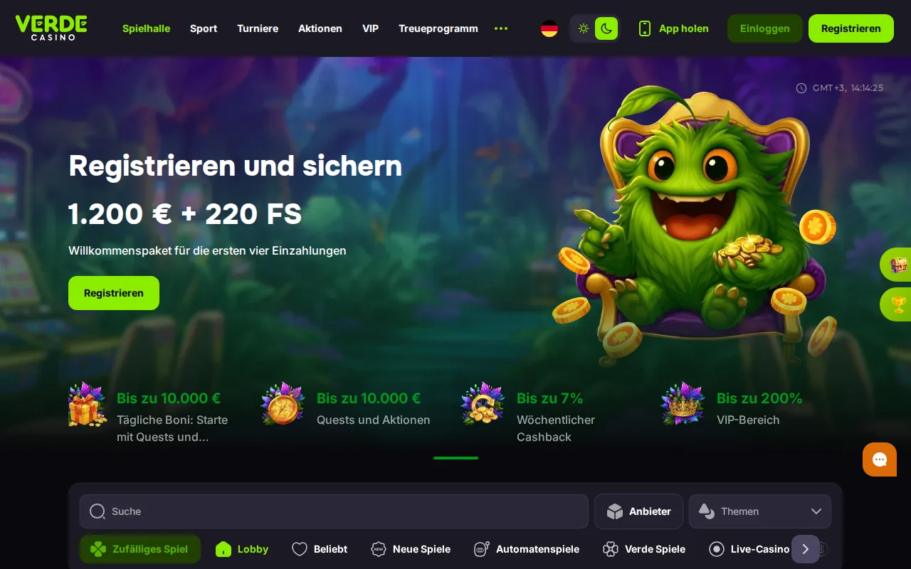 Startseite von verdecasino.com (Screenshot)